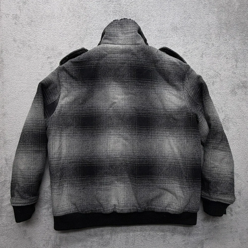 Canyon River Blues Jacket Mens XL Gray Plaid Wool Blend Sherpa Collar‎ Quilted